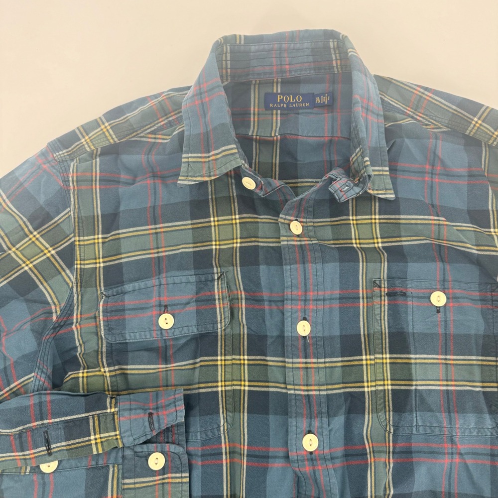 Polo Ralph Lauren XL Mens Plaid‎ Button Down Shirt Long Sleeve Blue Green
